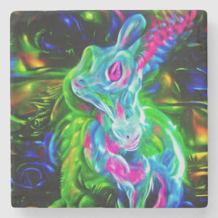 Porta-copo De Pedra Dragão do Coelho Psicodélico em Neon Fantasy