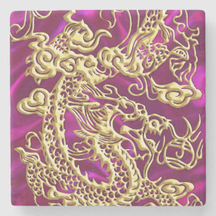 Porta-copo De Pedra Dragão Dourado embutido em magenta satin