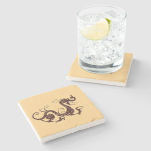 Porta-copo De Pedra Dragão místico marrom antigo