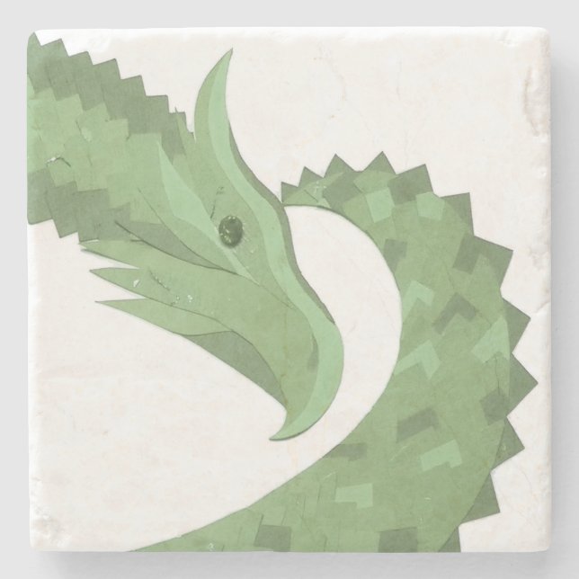 Porta-copo De Pedra Dragão verde-oliva em branco (Frente)