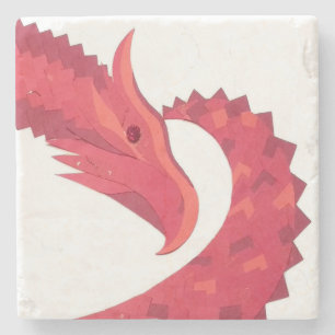 Porta-copo De Pedra Dragão vermelho em branco