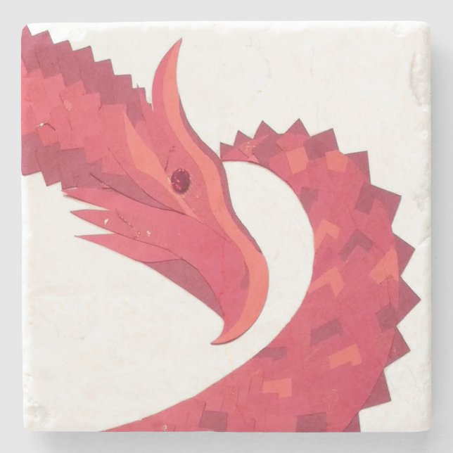 Porta-copo De Pedra Dragão vermelho em branco (Frente)