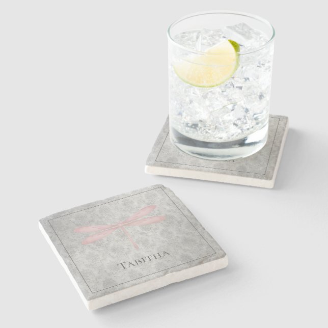 Porta-copo De Pedra Dragonfly Damask Rosa (Lateral)