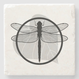 Porta-copo De Pedra Dragonfly on Leaf Drawing - Willife Circle Series
