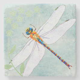 Porta-copo De Pedra Dragonfly Vintage sobre fundo floral desbotado