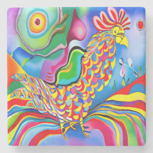 Porta-copo De Pedra "Dreamscape Bird". Um cockerel surreal de abstrato