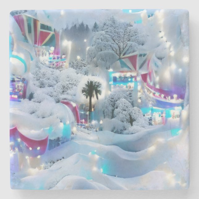 Porta-copo De Pedra Dreamy Winter Wonderland Lights (Frente)