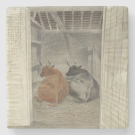 Porta-copo De Pedra Duas vacas em um estábulo (por Eric Ravilious)