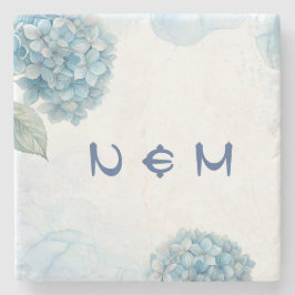 Porta-copo De Pedra Dusty Blue Hydrangea Watercolor Floral Wedding