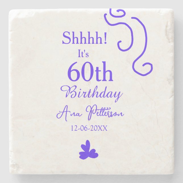 Porta-copo De Pedra É 60º aniversário adicionar nome roxo espanhol r (Frente)