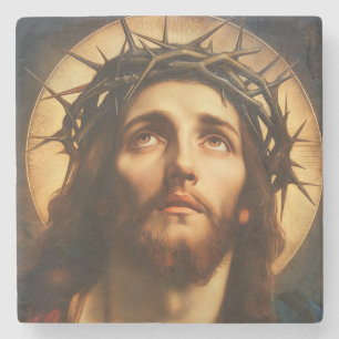 Porta-copo De Pedra Ecce Homo Jesus Cristo com Coroa de Espinhos