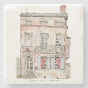 Porta-copo De Pedra Edifício Histórico Nova Orleans Aquarela