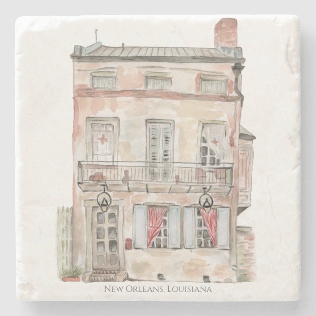 Porta-copo De Pedra Edifício Histórico Nova Orleans Aquarela (Frente)