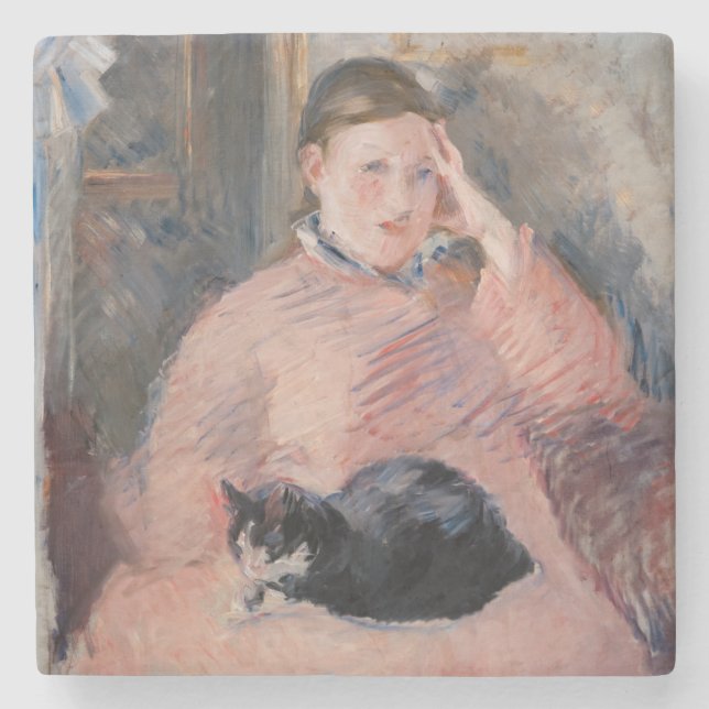 Porta-copo De Pedra Edouard Manet - Mulher com gato (Frente)