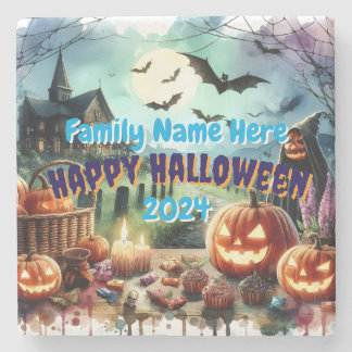 Porta-copo De Pedra Eerie Halloween Night Watercolor