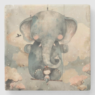 Porta-copo De Pedra "Elefante de Aquarela"