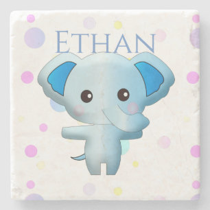 Porta-copo De Pedra Elefante de Menino Azul