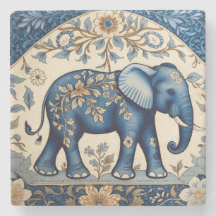 Porta-copo De Pedra Elefante Floral Vintage Azul Ornamentado