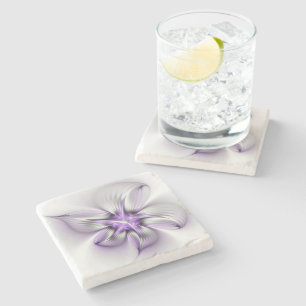 Porta-copo De Pedra Elegância Floral Arte Fractal Violeta Abstrata Mod