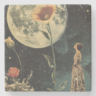 Porta-copo De Pedra Elegância Lua - Mulher com Lua