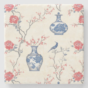Porta-copo De Pedra Elegância Oriental: Porcelana Azul e Blossomas