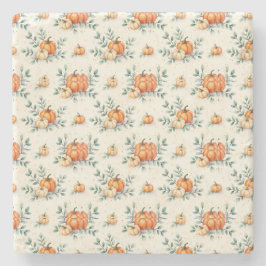 Porta-copo De Pedra Elegant Autumn Pumpkin and Eucalyptus Watercolor 