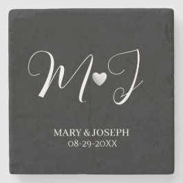 Porta-copo De Pedra Elegant Custom Black And White Wedding Monogram 