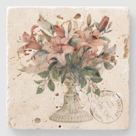 Porta-copo De Pedra Elegant french watercolor flowers with stamp 