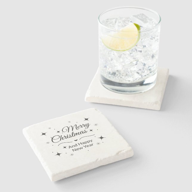 Porta-copo De Pedra Elegant Merry Christmas and Happy New Year  (Lateral)