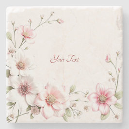 Porta-copo De Pedra Elegant Pink White Floral Stone Coaster