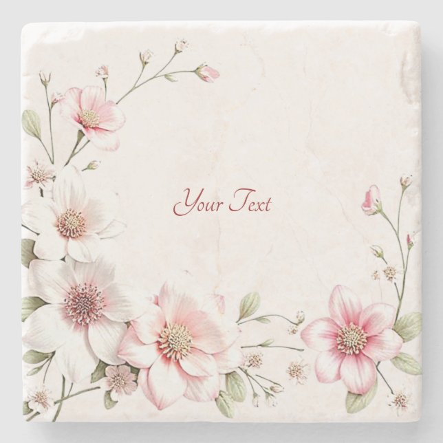 Porta-copo De Pedra Elegant Pink White Floral Stone Coaster (Frente)