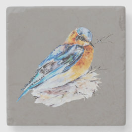 Porta-copo De Pedra Elegante Azulinho de Aquarela Natureza