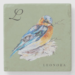 Porta-copo De Pedra Elegante Bluebird Aquarela Personalizar