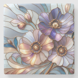 Porta-copo De Pedra Elegante Design de Flores em Vidro Pintado em Past