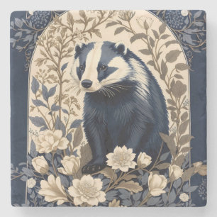 Porta-copo De Pedra Elegante Floral de Texugo Azul Marinho e Creme