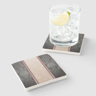 Porta-copo De Pedra Elegante Floral Vintage Rosa e Cinzas Damasco