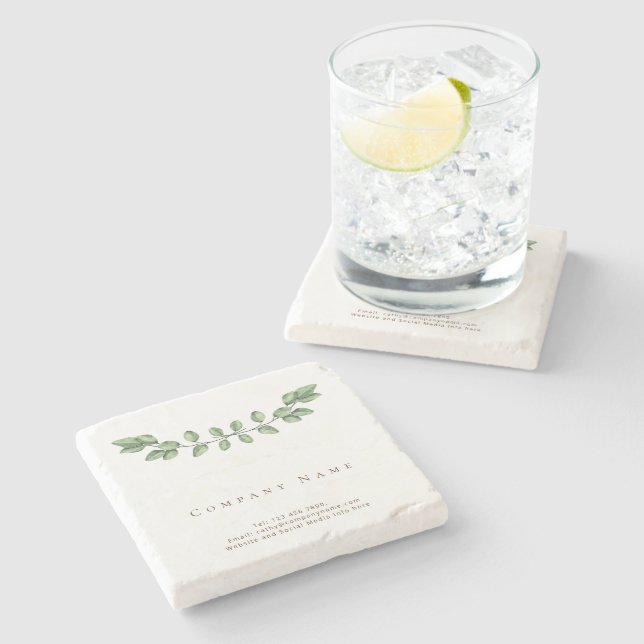Porta-copo De Pedra Elegante Green Leaf Company Name Stone Porta copos (Lateral)