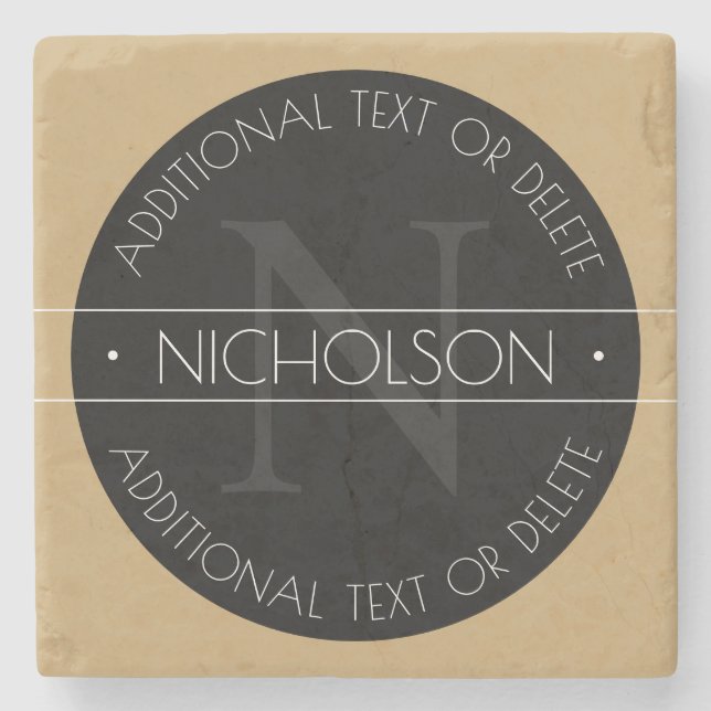 Porta-copo De Pedra Elegante Monograma Editável Moderno Preto Branco D (Frente)