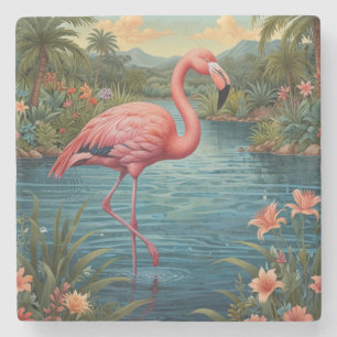 Porta-copo De Pedra Elegante paraíso tropical rosa flamingo