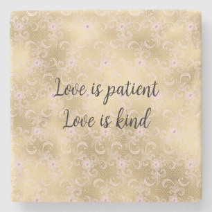 Porta-copo De Pedra Elegante Renda Floral Rosa e Dourado