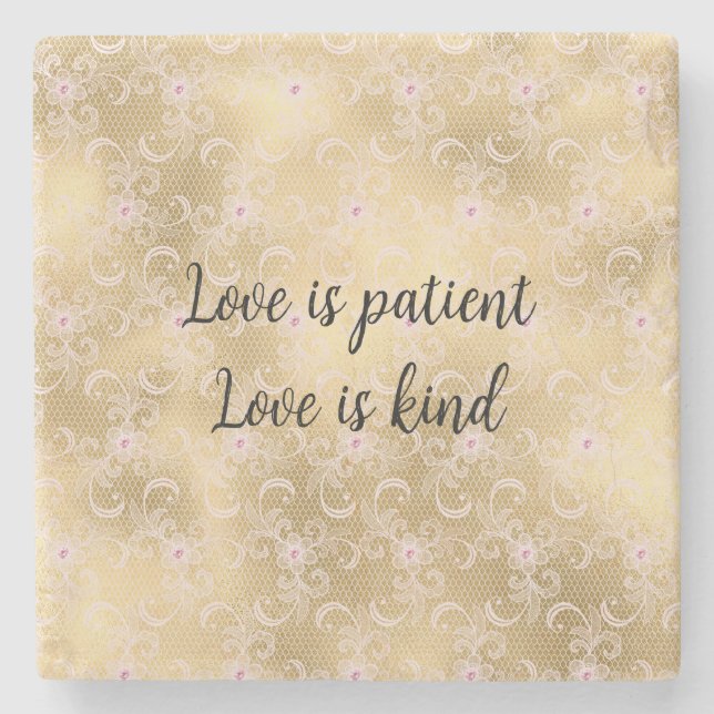 Porta-copo De Pedra Elegante Renda Floral Rosa e Dourado (Frente)