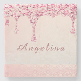 Porta-copo De Pedra Elegante Rosa Glamour Brilho Gotejante