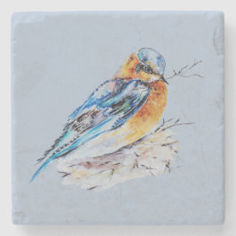 Porta-copo De Pedra Elegante Watercolor Bluebird Nature