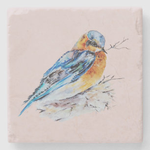 Porta-copo De Pedra Elegante Watercolor Bluebird Nature