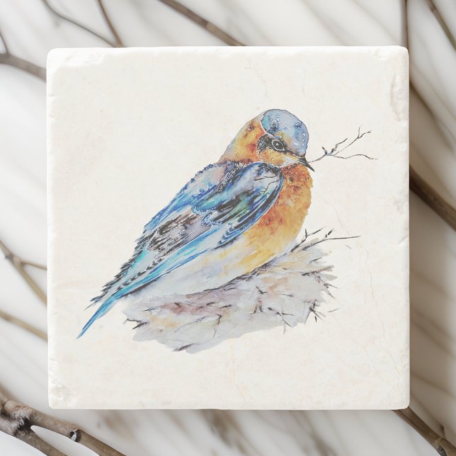 Porta-copo De Pedra Elegante Watercolor Bluebird Nature (Criador carregado)