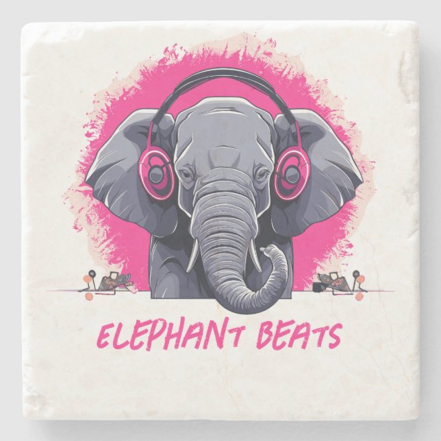 Porta-copo De Pedra Elephant Beats DJ (Frente)