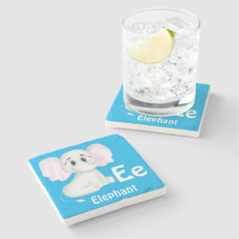 Porta-copo De Pedra Elephant personalize ABC: Carta E - Adicione seu n