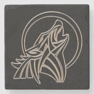 Porta-copo De Pedra Emblema metálico tribal do lobo do urro