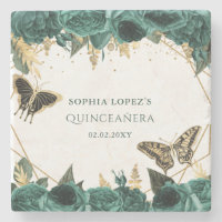 Emerald Green Dourado Floral Elegante Quinceanera
