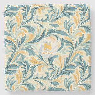 Porta-copo De Pedra Emerald Green e Dourada Paisley Leaf Pattern